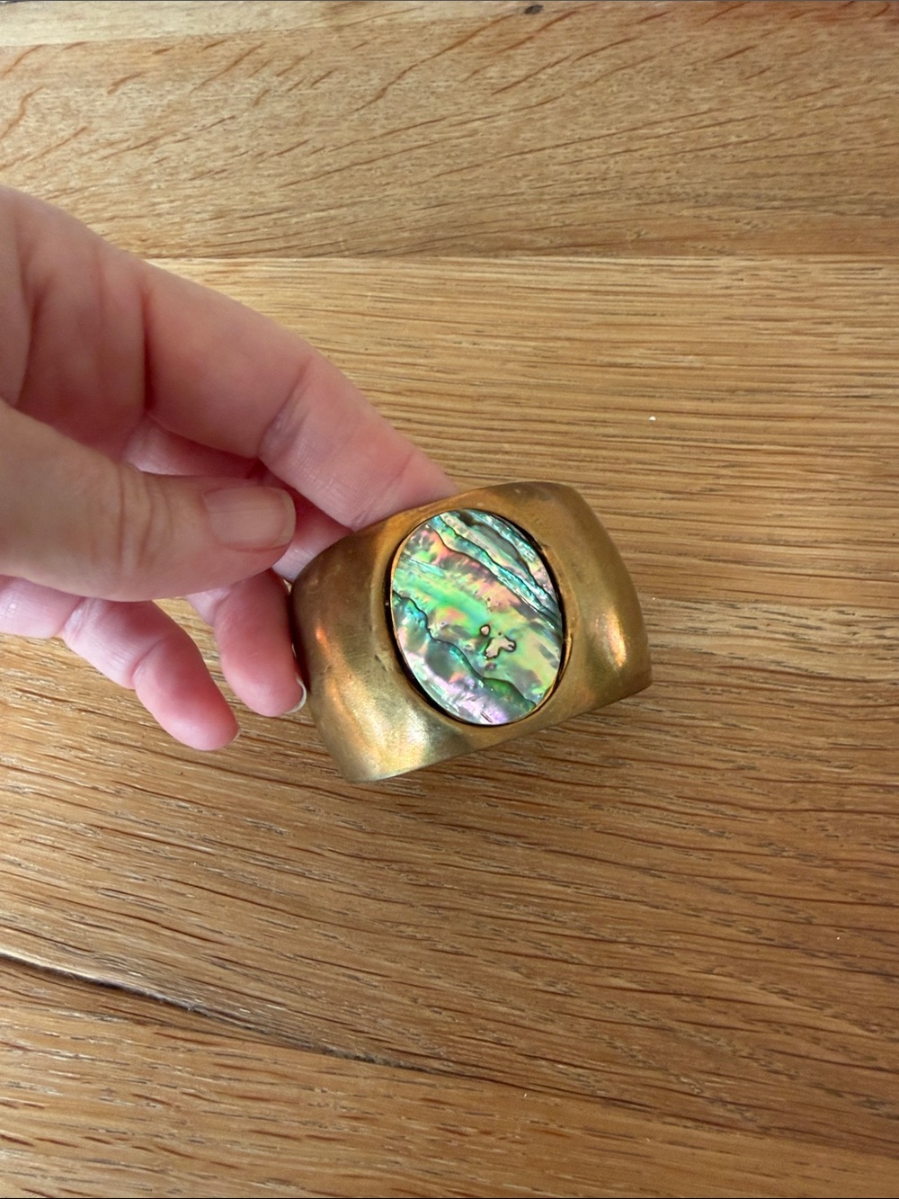 November Maker Brass Cuff Bracelet with Iridescent Abalone Inlay